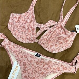 NWT MINKPINK Blush Mauve Floral Bikini Set
